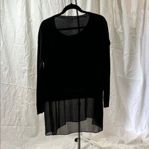 Eileen Fisher Black Layered Sheer-Hem Tunic Top